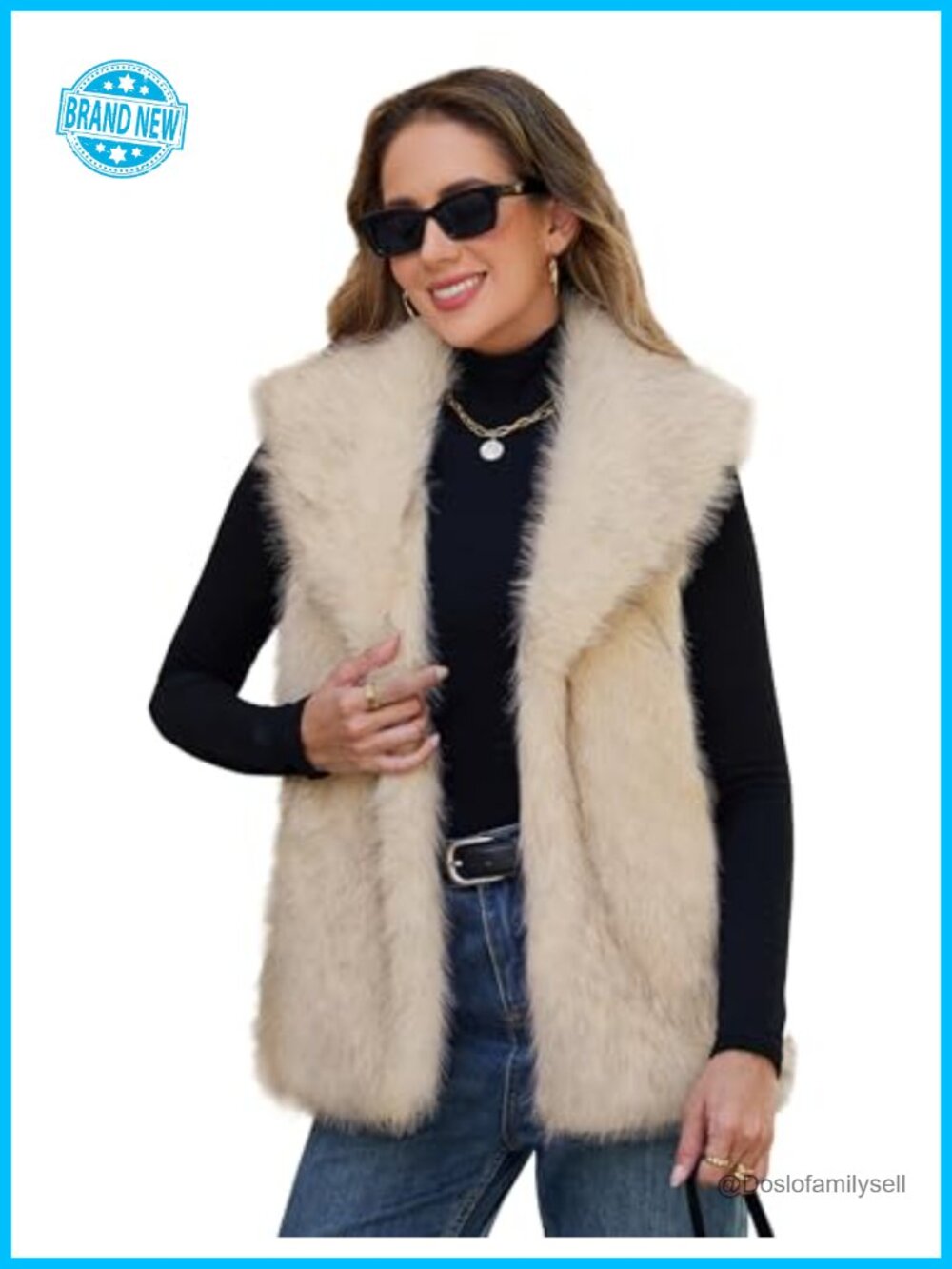 Faux Fur Vest Lapel Collar Sleeveless Open Front Cardigan
